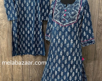 His and Hers Collection - Pure Cotton Indigo Kurta for Men and Women / Free Shipping in US