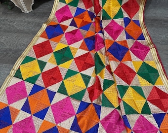 Multi Colored Phulkari Dupatta  / Free Shipping in US