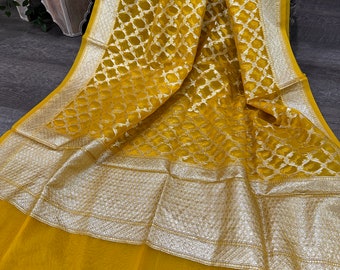 Yellow Banarsi Dupatta on Organza /Free Shipping in US