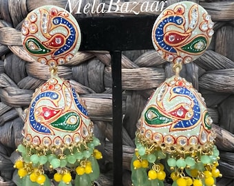 Mint green Meenakari Jhumka Earrings/Free Shipping in US
