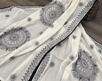 Pure Cotton Off White Dupatta / Embroidered with sequins / Free Shipping in US
