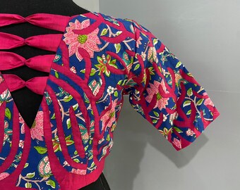 Readymade Indian Blouse for Saree/ Size 36 / Cotton Appliqué work blouse/Pink Blouse/ Free shipping in US