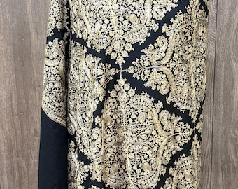 Embroidered Black Pure Wool Shawl / Kashmiri Stole/ Free Shipping in US