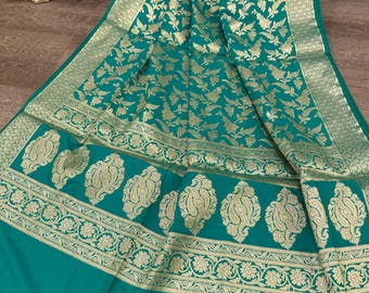 Teal Green Banarasi Dupatta/Stole/ Free Shipping in US