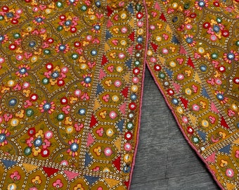 Heavy Embroidered Mustard Yellow Georgette Dupatta /stole/wrap/ Free Shipping in US
