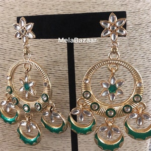 Kundan and Meenakari statement Earrings/ Free Shipping in US