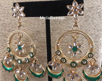 Kundan and Meenakari statement Earrings/ Free Shipping in US