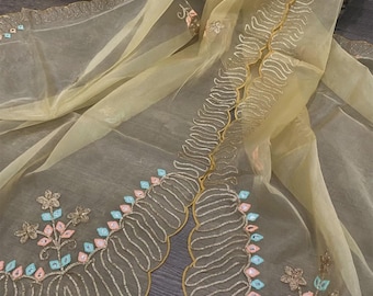 Light Gold organza dupatta / stole / wrap / Free Shipping in US