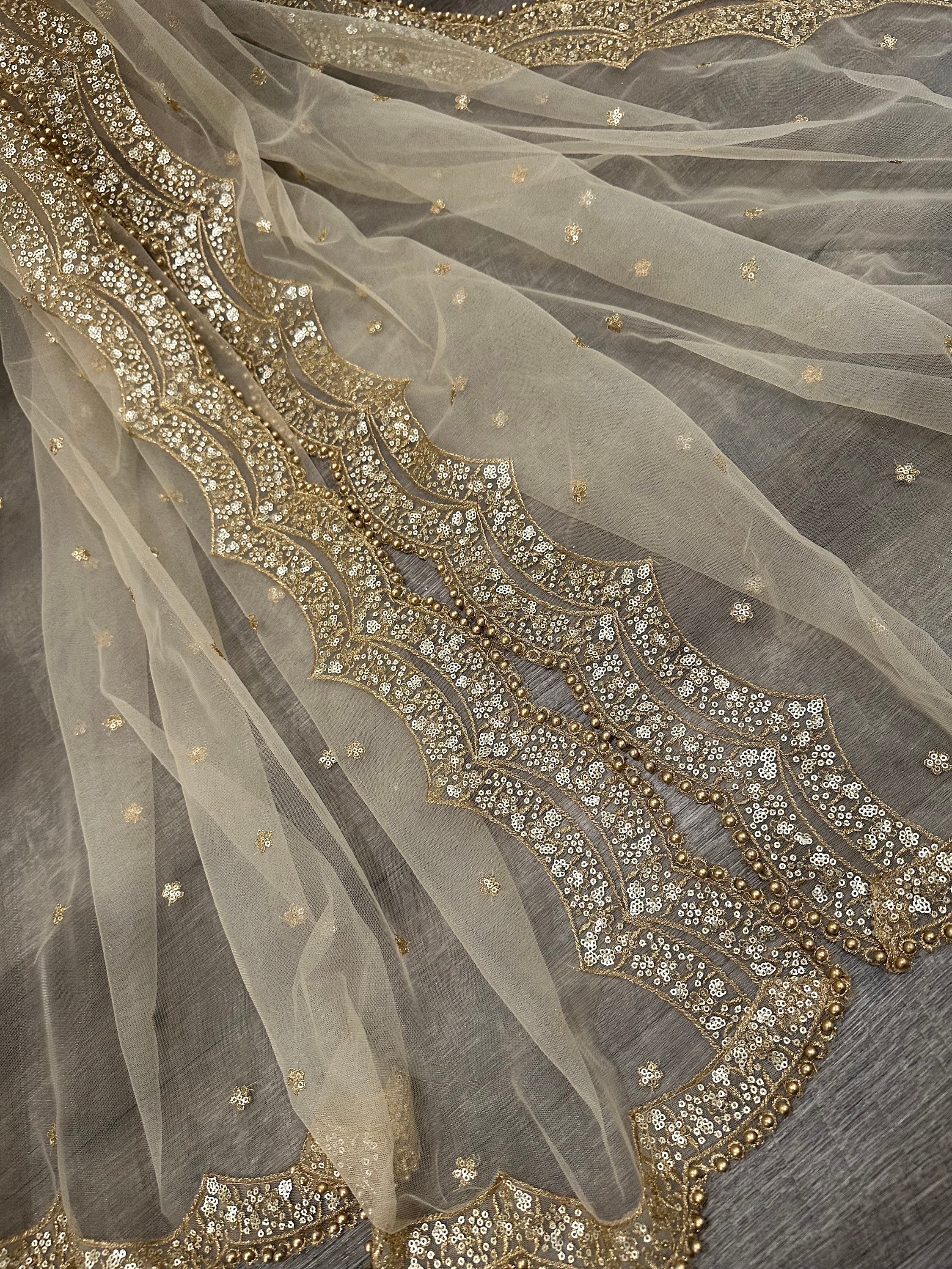 Sequins Gold Net Dupatta /Stole/Wrap, Free Shipping in US