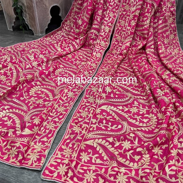Embroidered Pink Crepe Dupatta /Stole/Wrap/ Free Shipping in US