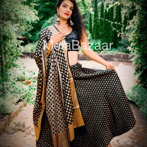 Soft Satin Banarsi Skirt /lehenga with gold zari/ Free Shipping in US