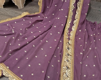 Mauve Fine Georgette Dupatta / Stole/Wrap, Free Shipping in US
