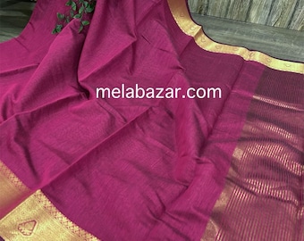 Rani Pink Chanderi Cotton Silk Saree / Vegan Saree / Free Shipping in US