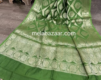 Green Banarsi Dupatta /Stole/Wrap/ Chanderi Silk by Cotton / Free Shipping in US