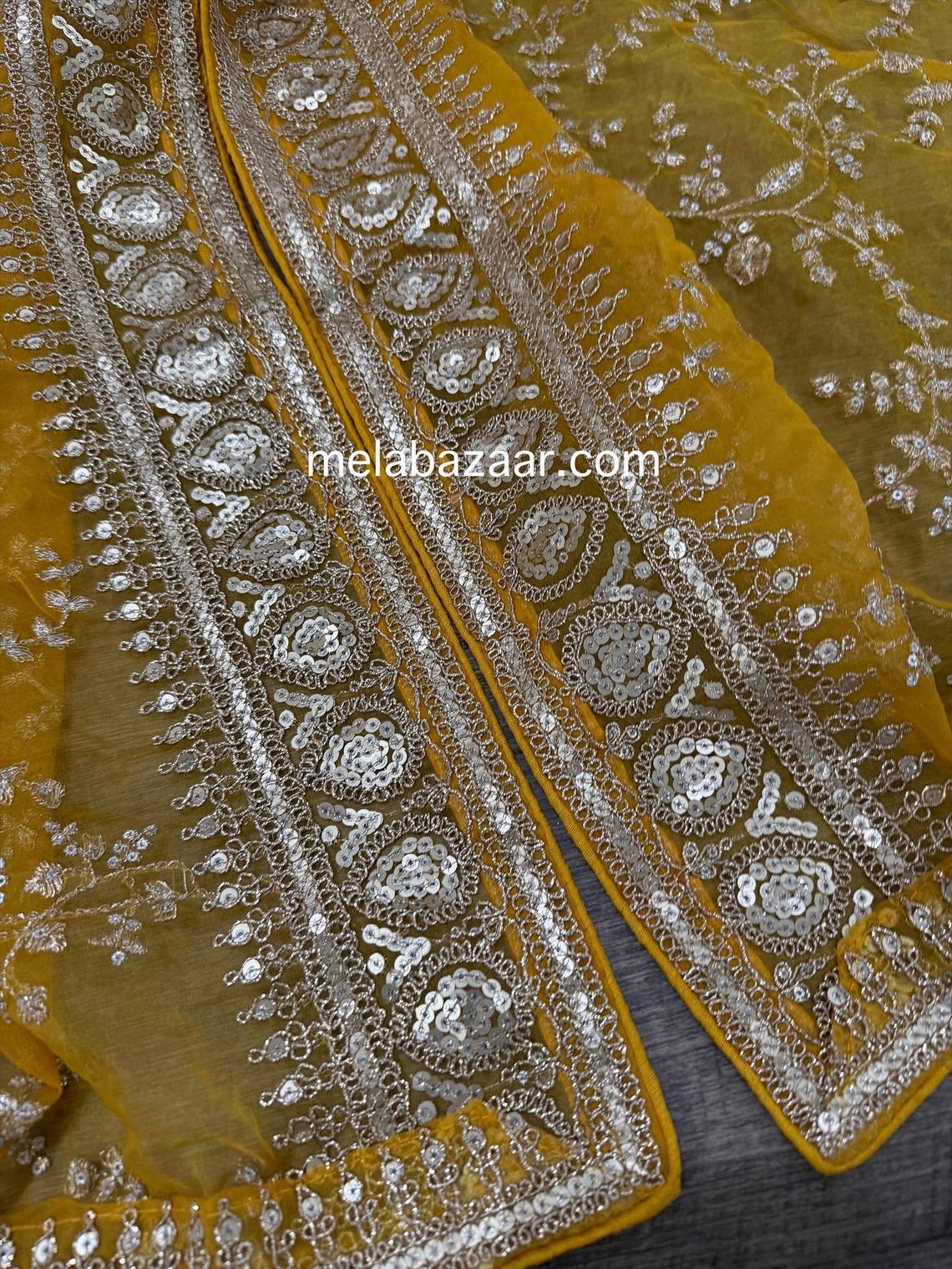 Pastel Yellow Organza Dupatta with Delicate Floral Thread Work main image 1