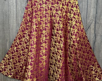 Banarsi Satin Lehenga Skirt / One size  / waist upto 38 inches/ Free Shipping in US
