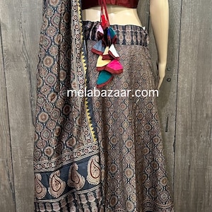 Ajrakh Printed Chaniya Choli / Art Silk : Navratri Garba Lehenga  /Free Shipping in US
