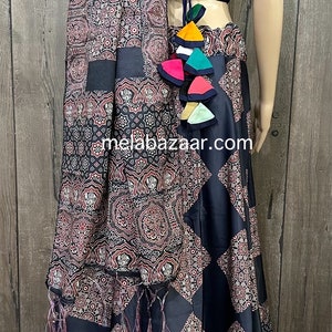 Ajrakh Printed Chaniya Choli / Art Silk : Navratri Garba Lehenga  /Free Shipping in US