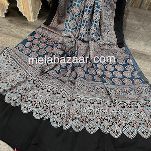 Blue Ajrakh Dupatta on Modal Silk / Free Shipping in US