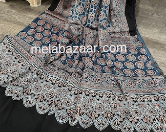Blue Ajrakh Dupatta on Modal Silk / Free Shipping in US