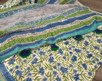 Floral Handblock Print Cotton Silk Saree / Free Shipping In US