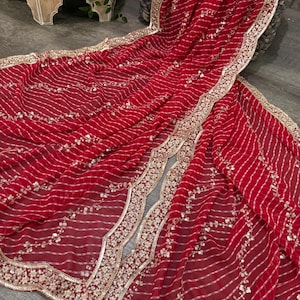 Red Mothra Print Georgette Dupatta /Stole/Wrap / Free Shipping in US
