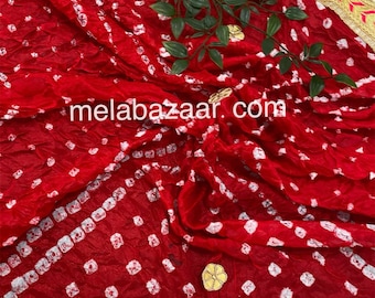 Bandhej dupatta with gota lace border / Tie and dye scarf / Art Silk