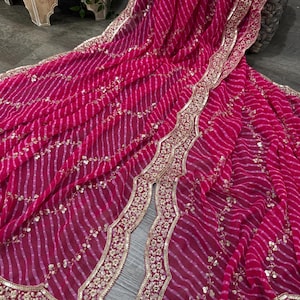 Rani Pink Mothra Print Georgette Dupatta /Stole/Wrap / Free Shipping in US