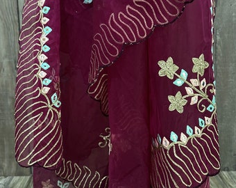 Wine organza dupatta / stole / wrap / Free Shipping in US