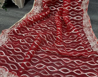 Red Net Dupatta / Stole/Wrap, Free Shipping in US