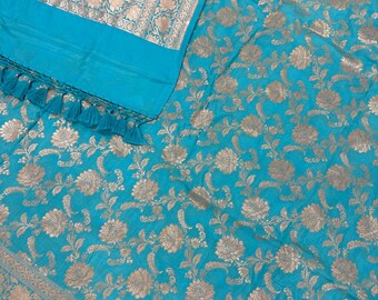 Pure Katan Silk Blue Banarasi Saree / Free Shipping In US