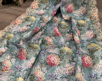 Dupatta / Stola / Coprispalle in organza leggera floreale grigia e blu / Spedizione gratuita negli Stati Uniti