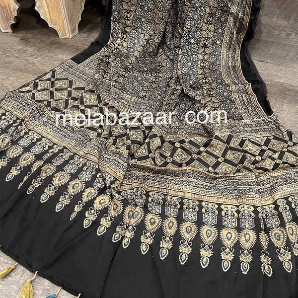 Ajrakh Dupatta on Modal Silk / Free Shipping in US