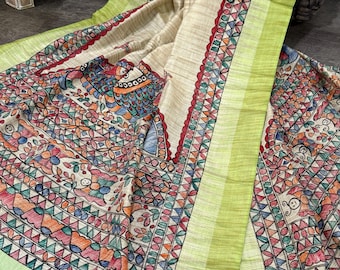 Madhubani Dupatta Khadi Cotton / Free Shipping in US