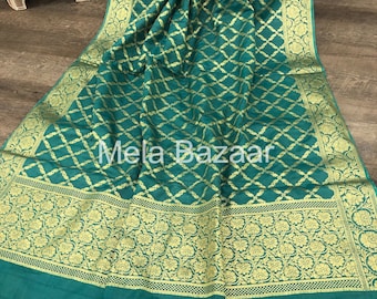 Teal Blue Banarsi Dupatta /Stole/ Free Shipping in US