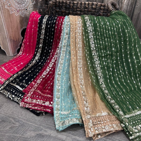 Lightweight Sequins Net Dupatta /Stole/Wrap, Free Shipping in US