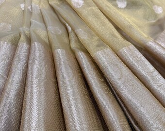 Gold Tissue Banarasi Saree  /Fall attached /Free Shipping In US