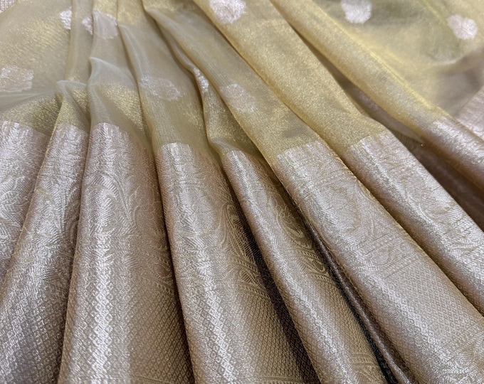 Featured listing image: Gold Tissue Banarasi Saree  /Fall attached /Free Shipping In US