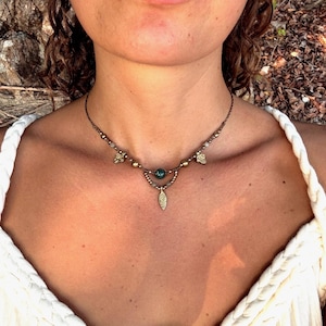 Devi - Moosachat - Makramee Halskette Spirale I Geschenk für sie I Bohohalskette I Tribe I spirituelles Schmuckstück I Gemstone Journey