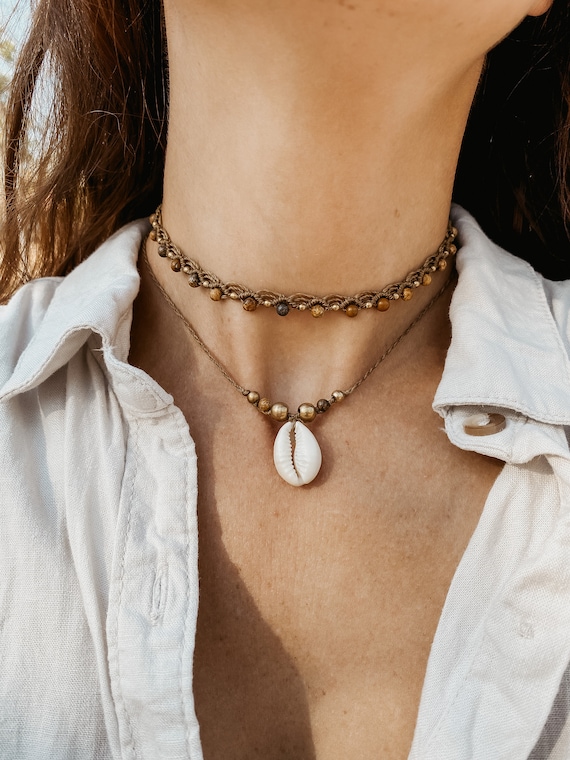 Set Marli - Halsketten I Choker und Muschelkette I Geschenke Weihnachten personalisiert I makramee personalisiert I Weihnachtsgeschenke