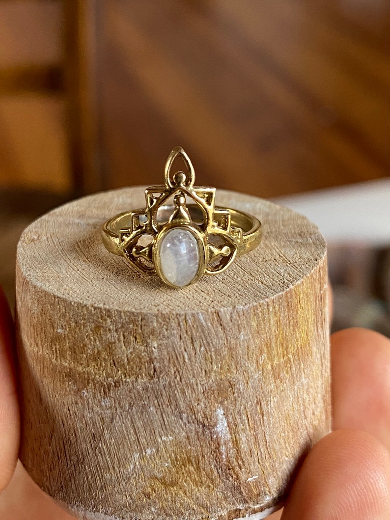 B-Ware Zaina Moonstone Boho Ring I Gemstonering I Present for wife I Boho Gemstones I Tribal Boho I Brass ring I Gemstone Journey immagine 9