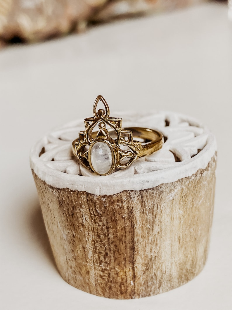 B-Ware Zaina Moonstone Boho Ring I Gemstonering I Present for wife I Boho Gemstones I Tribal Boho I Brass ring I Gemstone Journey immagine 7