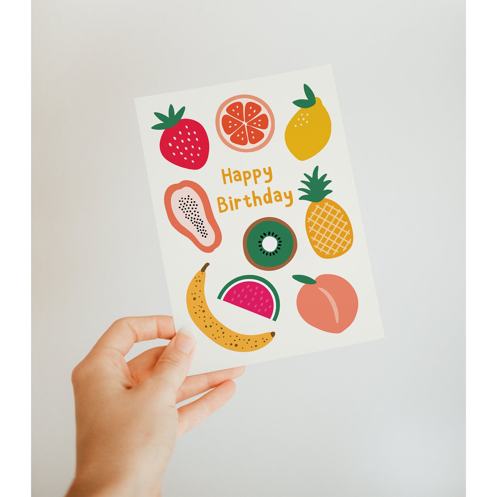 Fruit Happy Birthday Card Fruit Greeting Card Cute Greeting Etsy