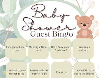 Baby Shower Guest Bingo - Digital Print - Baby Shower Games, Baby Shower Gender Neutral, Gender Neutral Bingo Card, Party Games