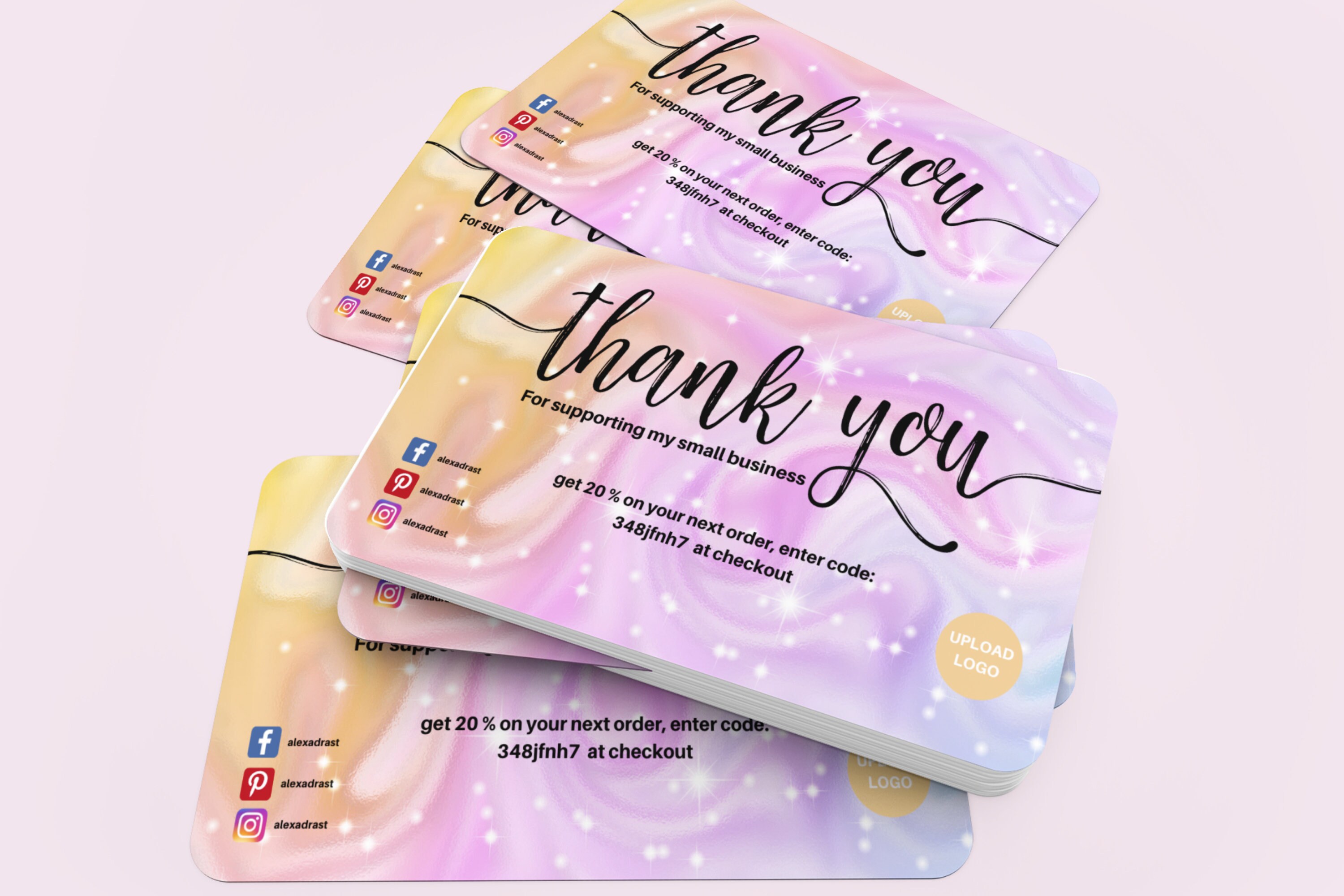 EDITABLE Holographic Business Thank You Card Thanks For Etsy