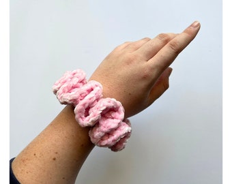 Dusty Rose Pink Crochet Velvet Scrunchies