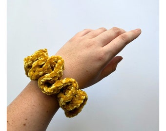 Sunflower Yellow Crochet Velvet Scrunchies