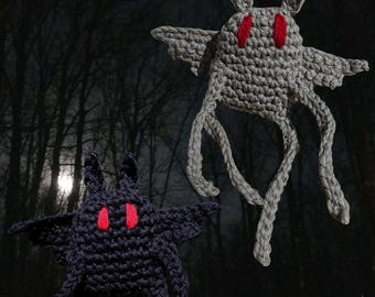 mothman crochet creature • handmade crochet cryptid • mothman amigurumi keychain