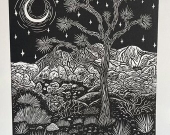 Joshua tree original linocut art print  • Joshua tree souvenir • limited edition art • nature art