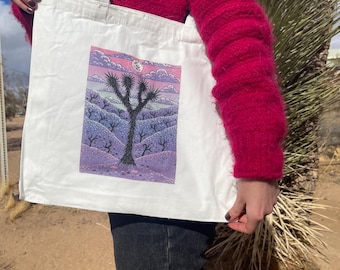 Joshua tree Tote Bag • 100% cotton tote bag • Joshua Tree Souvenir • Linocut Art Print - Reduction Linocut